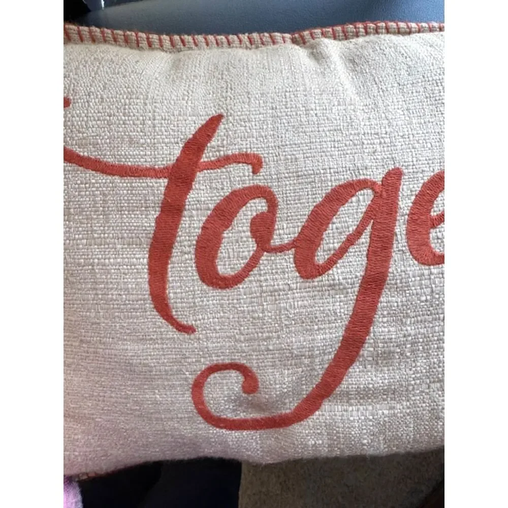 Fall Harvest “Together” Rectangle Decorative Pillow 23x13 Tan Orange Corduroy
